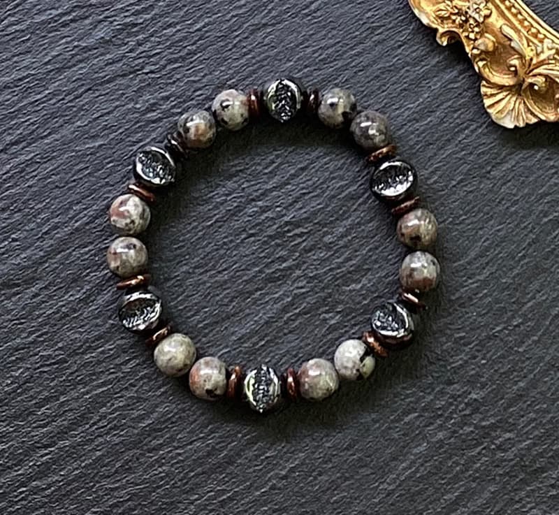 招財聚財 凝神定心開發智慧-黑膽石開口笑x火焰石x椰殼天然石手鍊