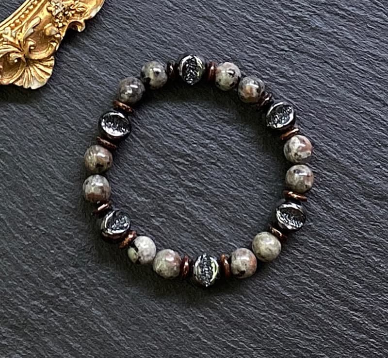 招財聚財 凝神定心開發智慧-黑膽石開口笑x火焰石x椰殼天然石手鍊