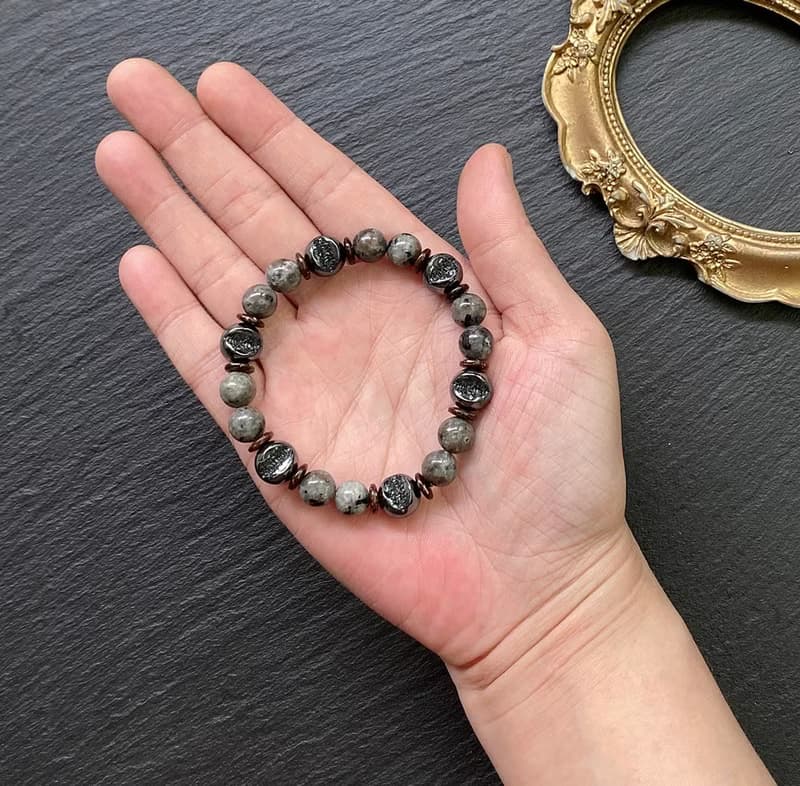 招財聚財 凝神定心開發智慧-黑膽石開口笑x火焰石x椰殼天然石手鍊