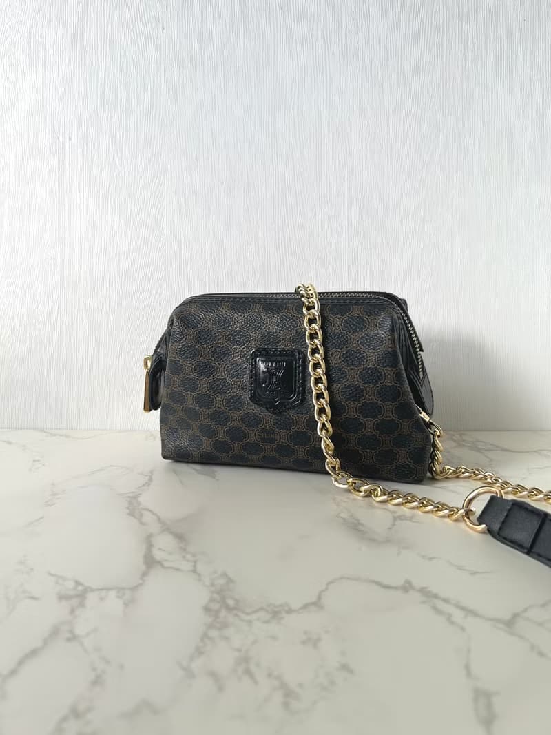 絕版稀有品中古二手Celine雲朵黑色皮革側斜背孭單肩小包手拿袋