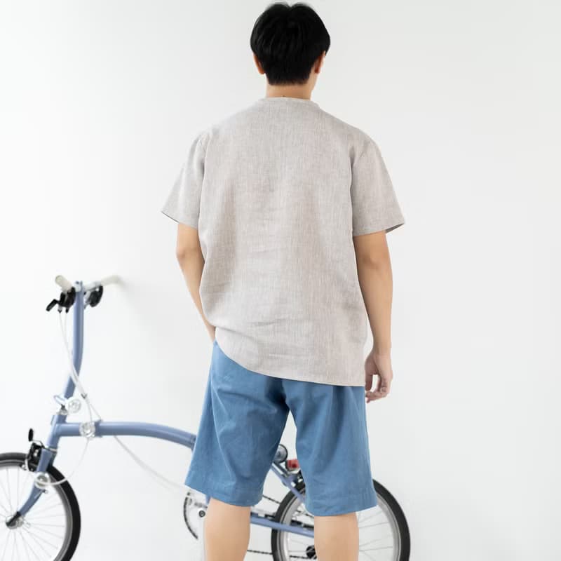 Blue & J Natural Linen Crew Neck Shirt - Light Grey
