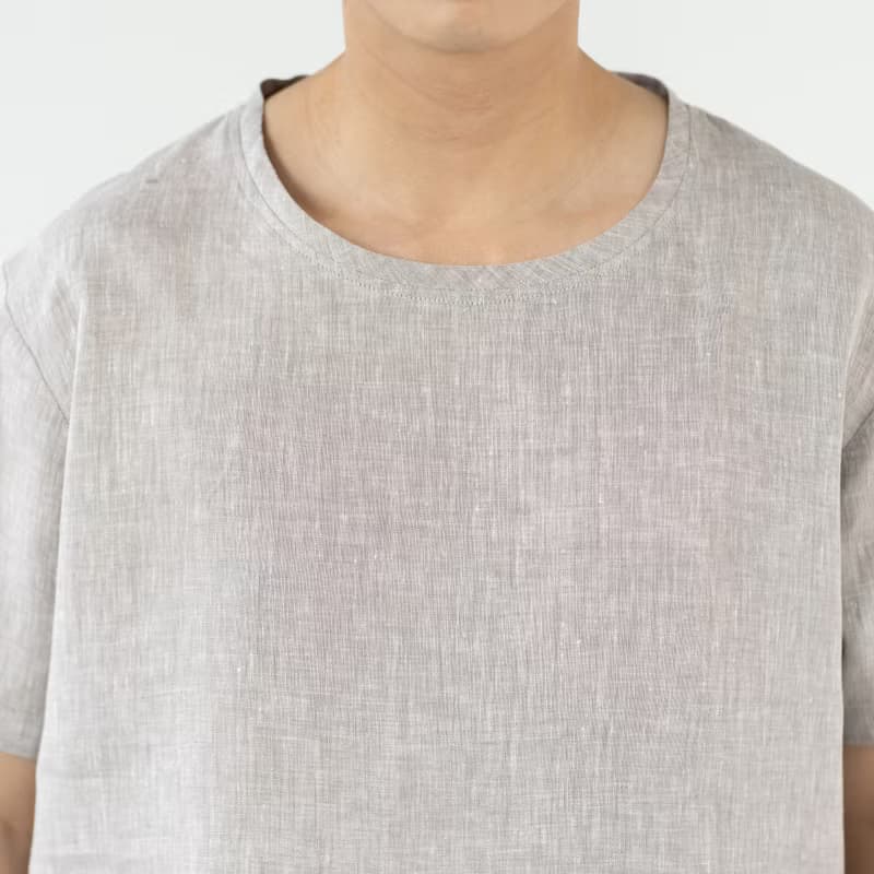 Blue & J Natural Linen Crew Neck Shirt - Light Grey