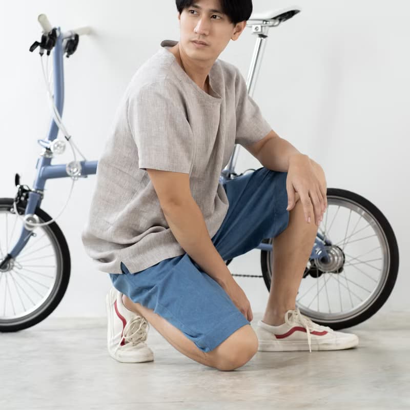 Blue & J Natural Linen Crew Neck Shirt - Light Grey