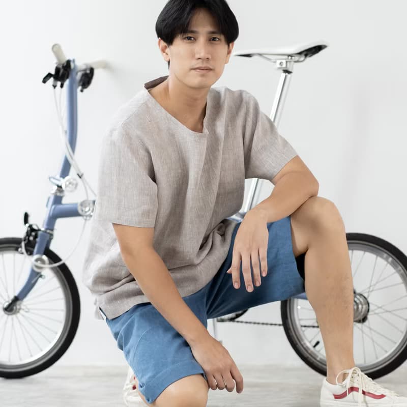 Blue & J Natural Linen Crew Neck Shirt - Light Grey