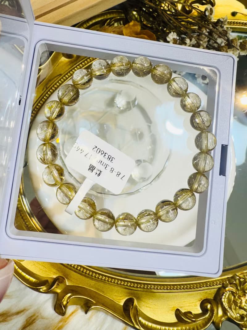 天然輕透料黃金細髮鈦金鈦晶7.8-8.3mm17.44g旺事業招財陽氣