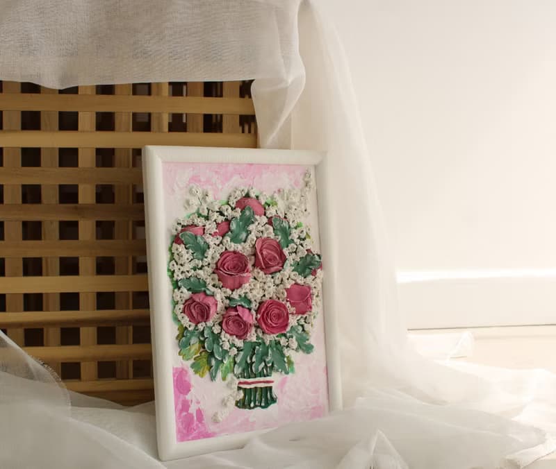 玫瑰紋理繪畫   3d花卉藝術   雕塑繪畫   結婚禮物