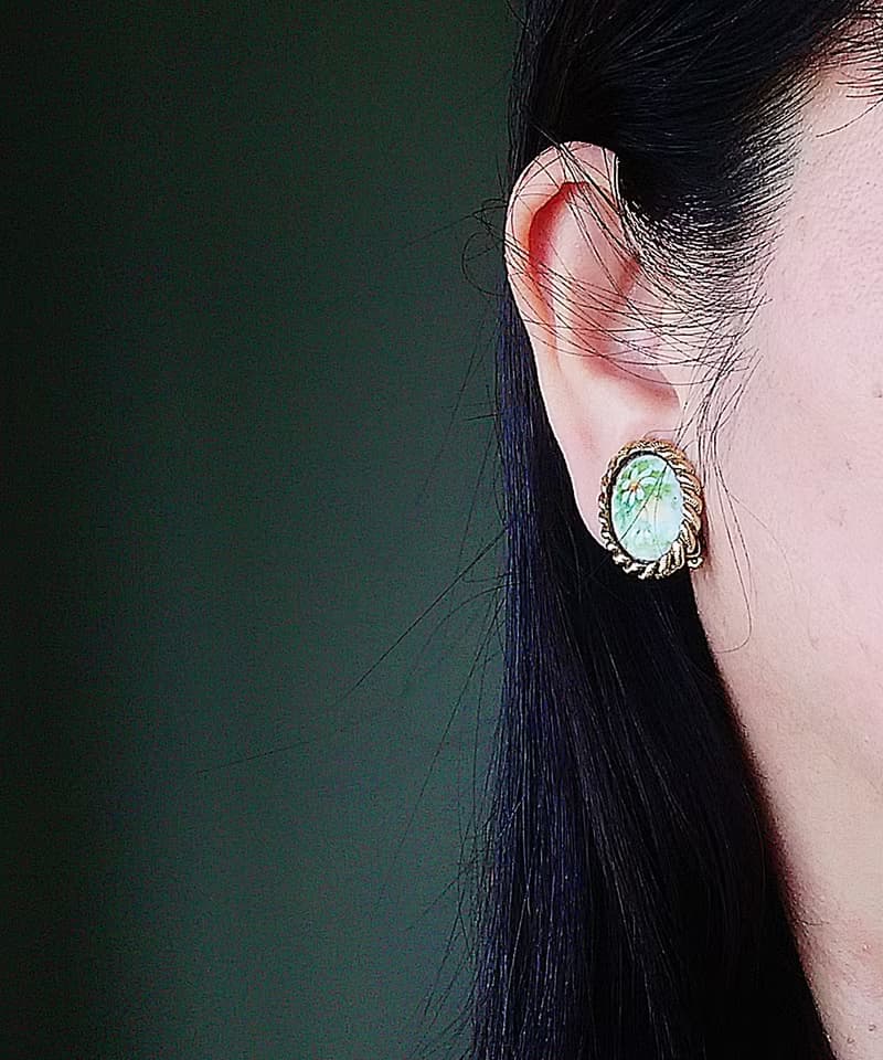 Vintage Jewelry 西洋古董飾品 雛菊手工手繪 清新 夾式耳環