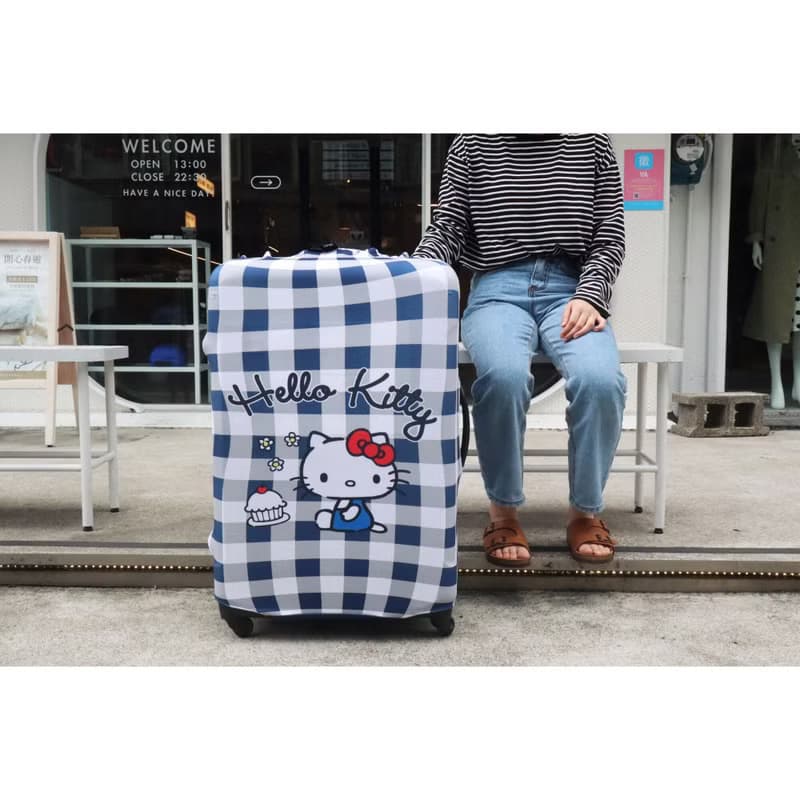 LOQI 行李箱外套-三麗鷗授權 HELLO KITTY藍白格紋【L號】I 箱套