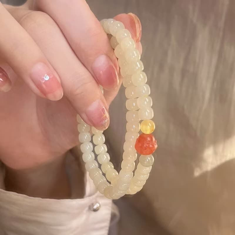 原創手工天然川料南紅佛公蜜蠟圓珠和田玉手串開運手鏈生日祝福