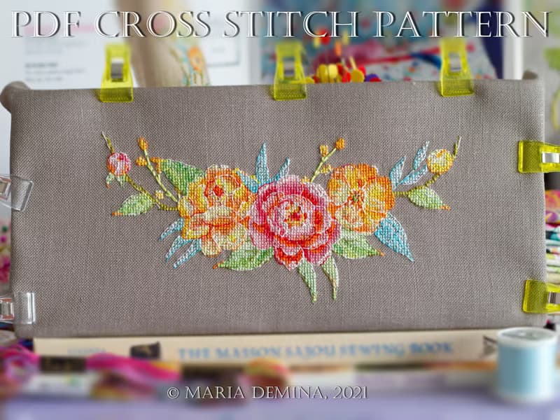 【數位】Summer Sunset Watercolor Bouquet PDF cross stitch pattern