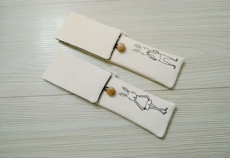 環保餐具收納袋 組合筷專用 雙層筷袋 手繪兔子款2入