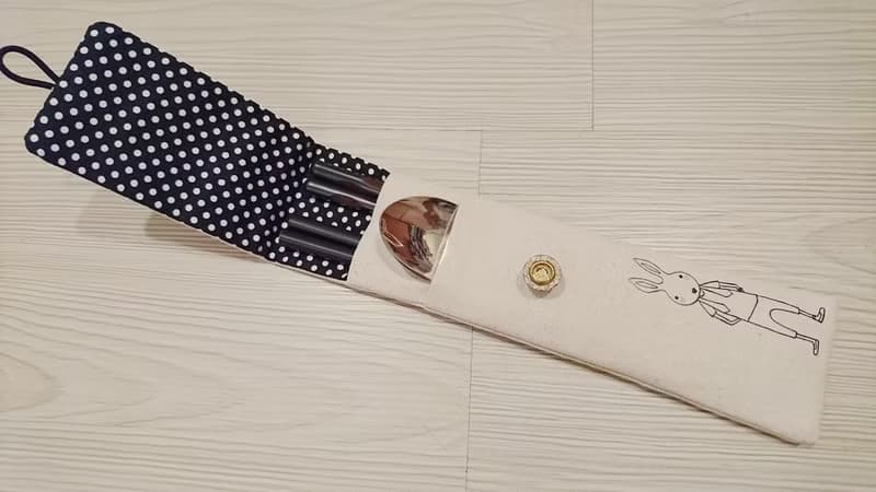 環保餐具收納袋 組合筷專用 雙層筷袋 手繪兔子款2入