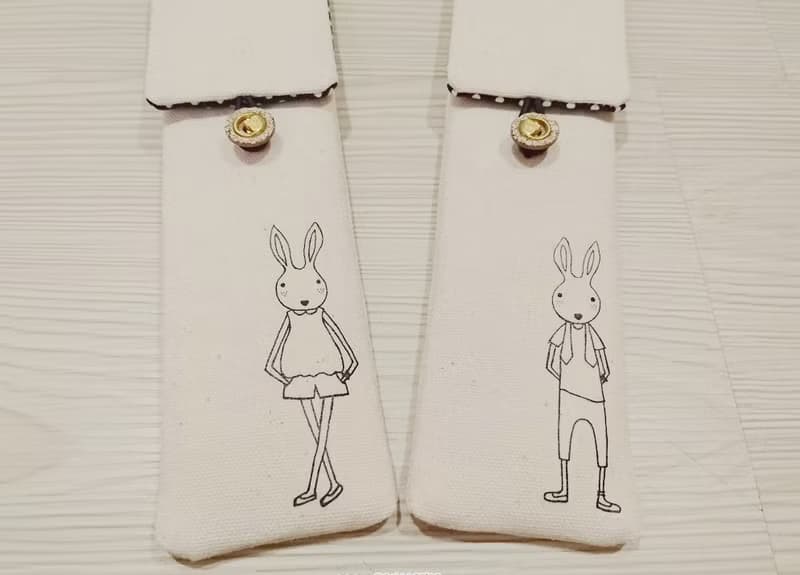 環保餐具收納袋 組合筷專用 雙層筷袋 手繪兔子款2入