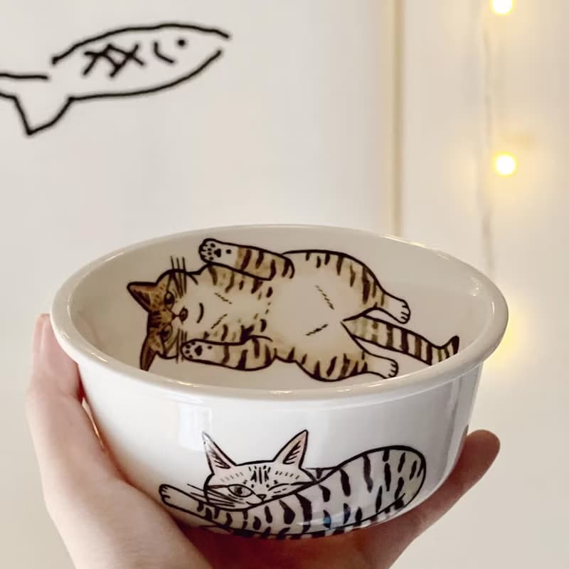 彩繪陶瓷碗 貓奴系列 陶瓷碗 飯碗  虎斑貓