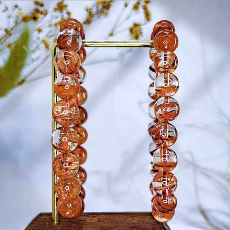 【千層半盆紅膠花】天然水晶手鍊