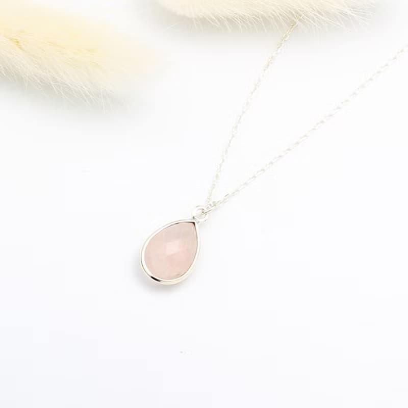 【Angel & Me】水滴 粉晶 (大) Rose Quartz s925 純銀 項鍊 禮物