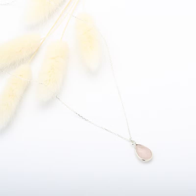 【Angel & Me】水滴 粉晶 (大) Rose Quartz s925 純銀 項鍊 禮物