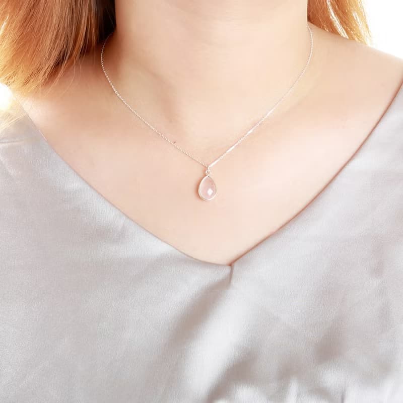 【Angel & Me】水滴 粉晶 (大) Rose Quartz s925 純銀 項鍊 禮物