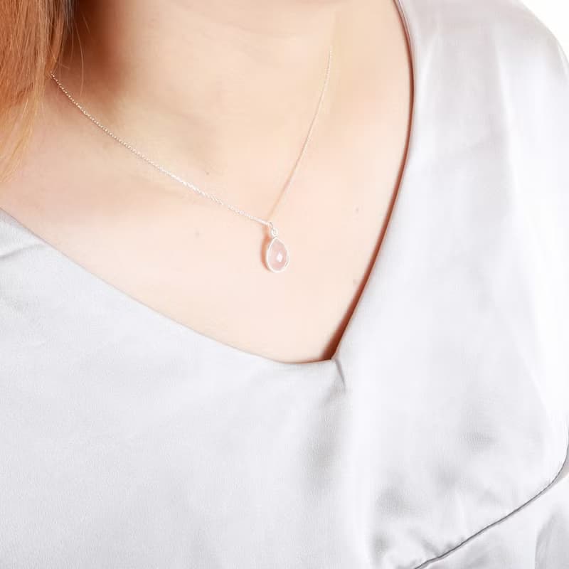 【Angel & Me】水滴 粉晶 (大) Rose Quartz s925 純銀 項鍊 禮物
