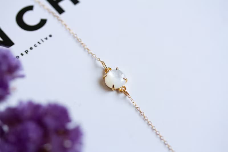 マザーオブパール(ホワイトシェル) カボションブレスレット　Silver925 × 14Kgf