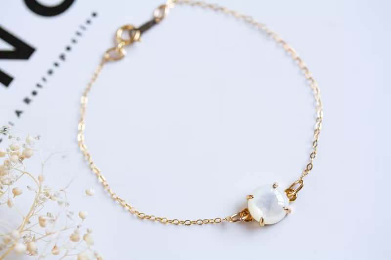 マザーオブパール(ホワイトシェル) カボションブレスレット　Silver925 × 14Kgf