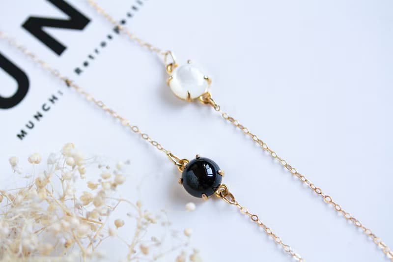 マザーオブパール(ホワイトシェル) カボションブレスレット　Silver925 × 14Kgf