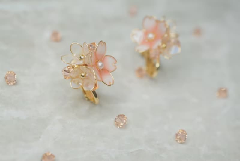 櫻之夢 水晶花手作耳夾