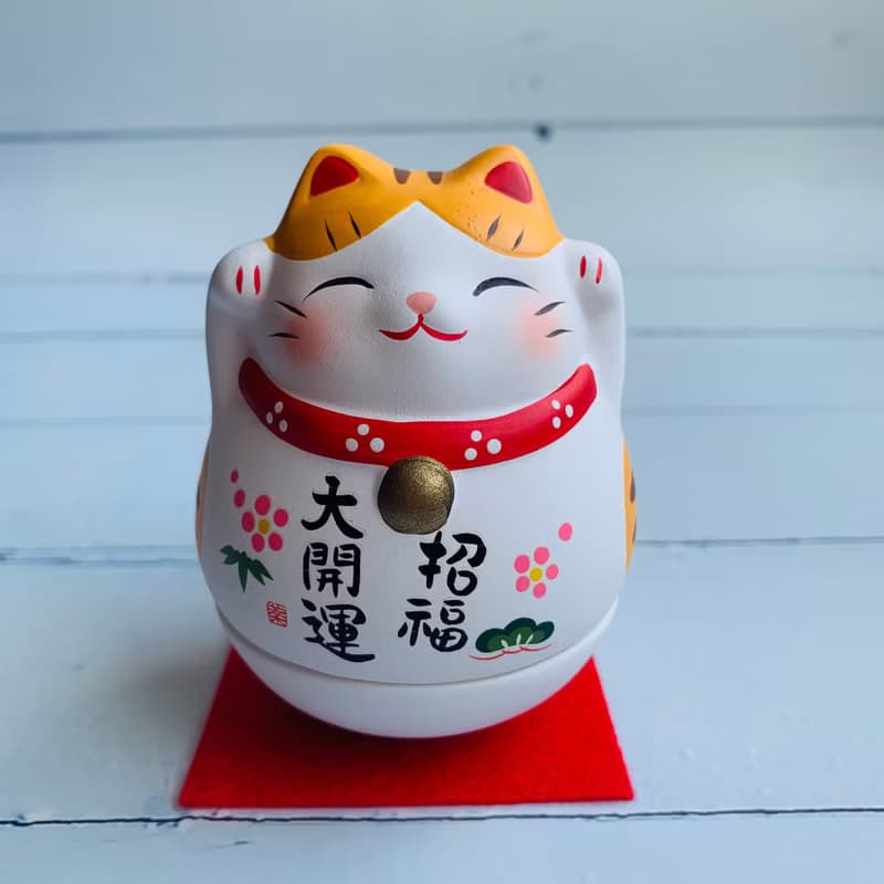 錦彩大開運招財貓-不倒翁-三色貓/虎斑貓-日本吉祥物