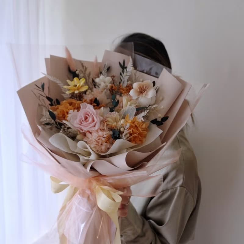 芯澄 粉橘色系 永生玫瑰花束 / 七夕花束 情人節禮物 畢業花束