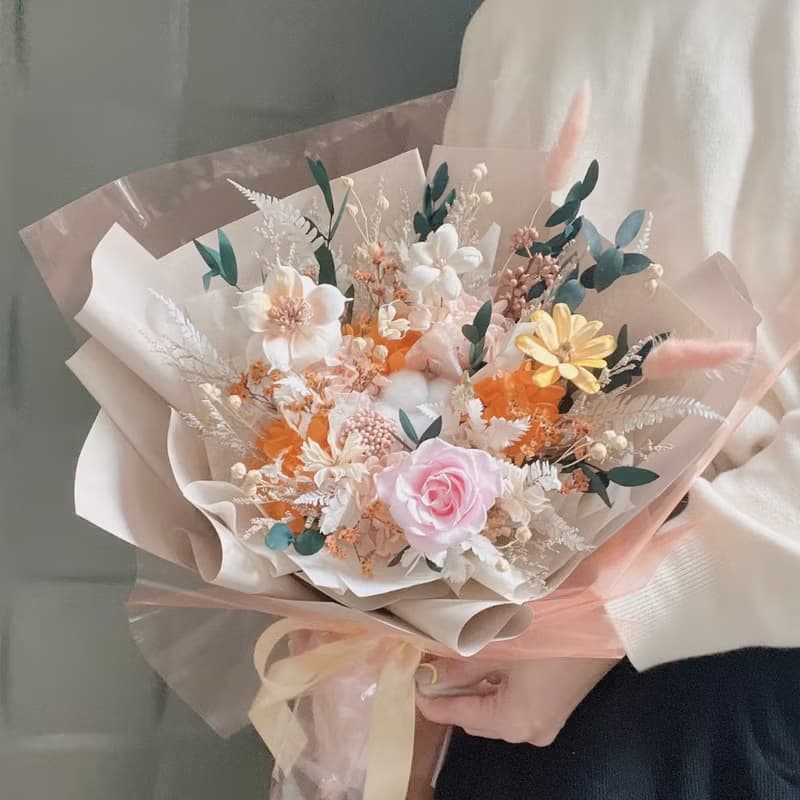 芯澄 粉橘色系 永生玫瑰花束 / 七夕花束 情人節禮物 畢業花束