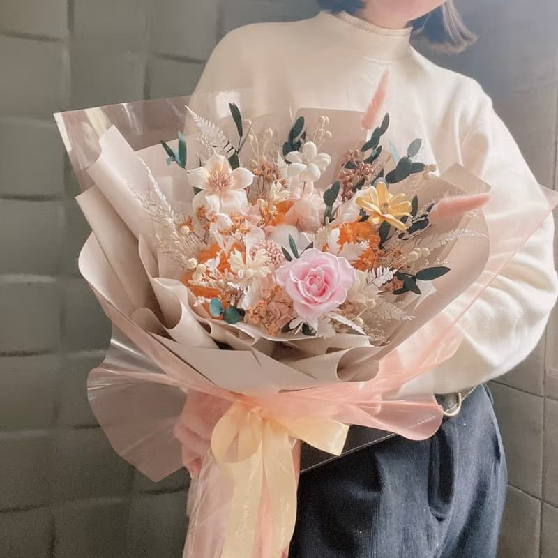芯澄 粉橘色系 永生玫瑰花束 / 七夕花束 情人節禮物 畢業花束