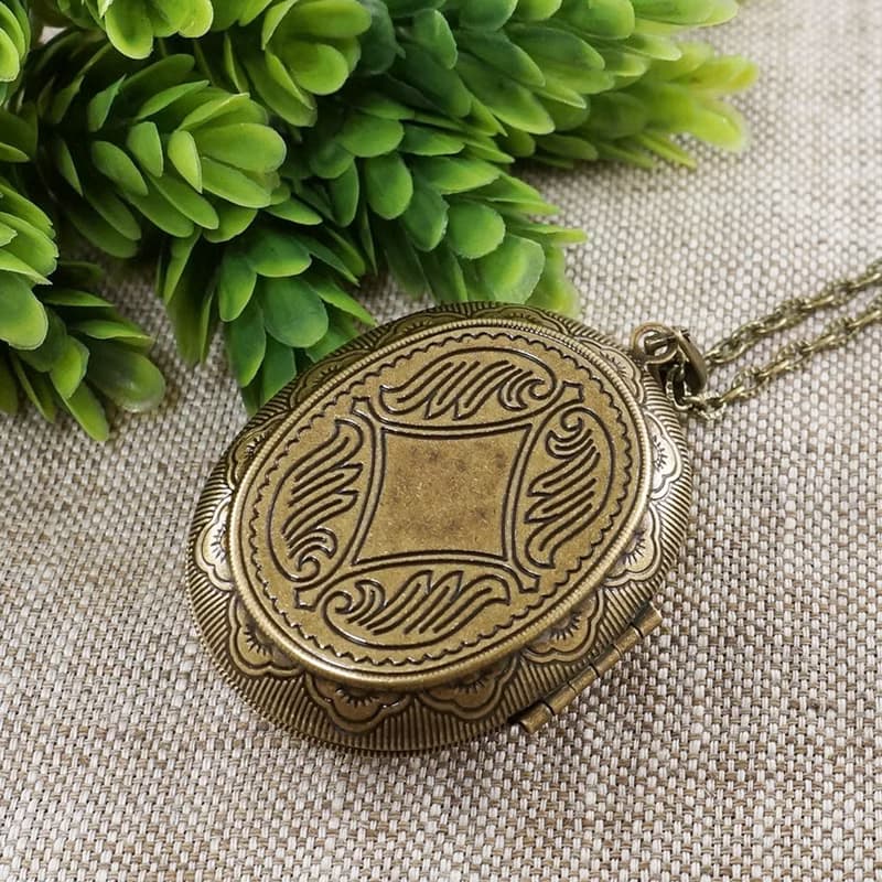 Photo Locket Ivory Flower Floral Cameo Oval Pendant Necklace Woman Jewelry Gift
