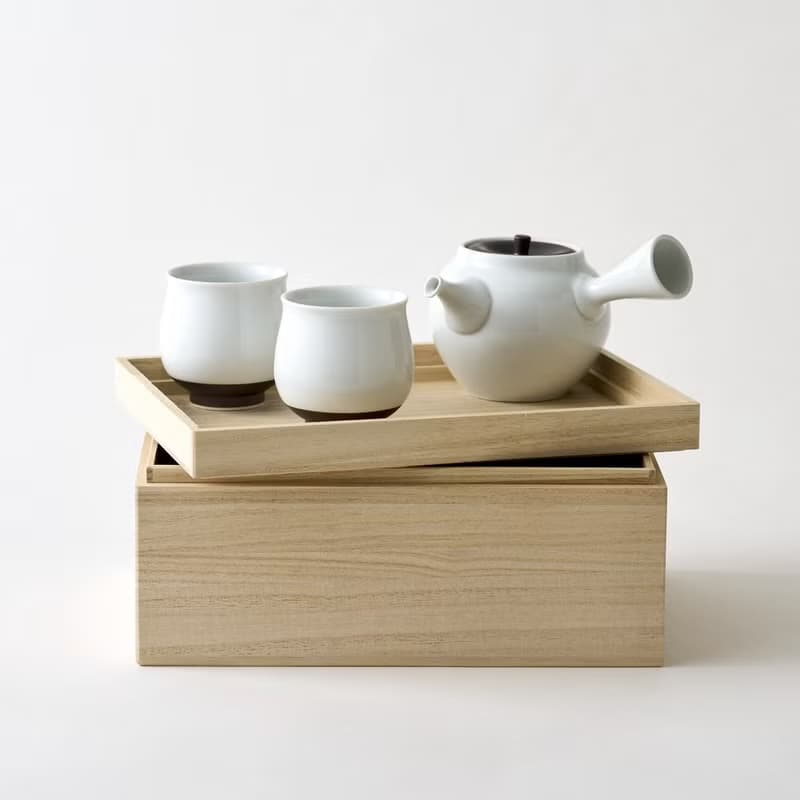 茶器　急須、湯呑2個セット 桐箱入り　錆釉