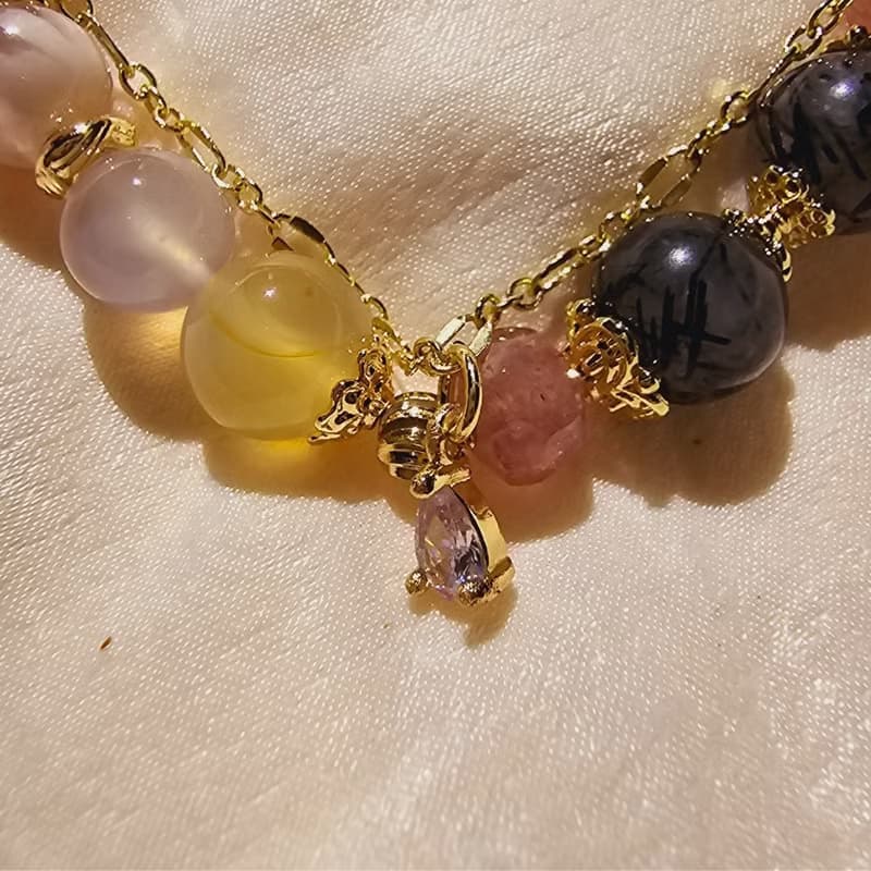 現貨 櫻花瑪瑙 草莓晶 黑髮晶【暗黑公主】 正能量提升自我手鍊