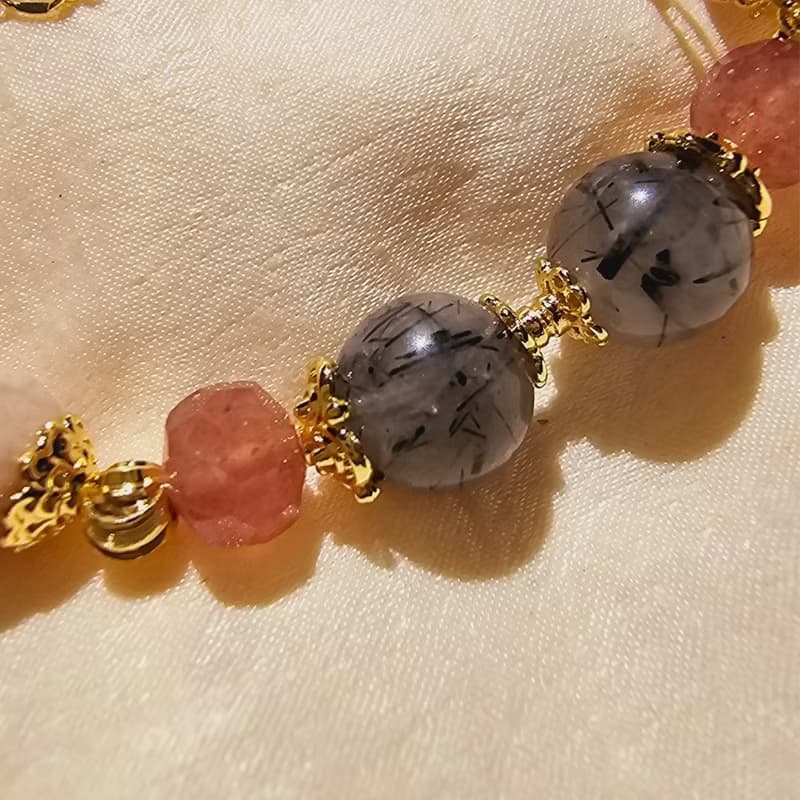 現貨 櫻花瑪瑙 草莓晶 黑髮晶【暗黑公主】 正能量提升自我手鍊