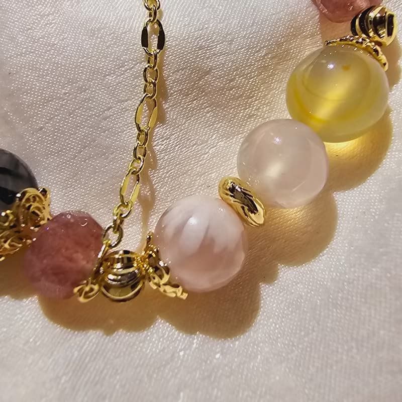 現貨 櫻花瑪瑙 草莓晶 黑髮晶【暗黑公主】 正能量提升自我手鍊