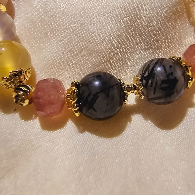 現貨 櫻花瑪瑙 草莓晶 黑髮晶【暗黑公主】 正能量提升自我手鍊