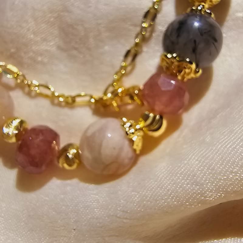 現貨 櫻花瑪瑙 草莓晶 黑髮晶【暗黑公主】 正能量提升自我手鍊