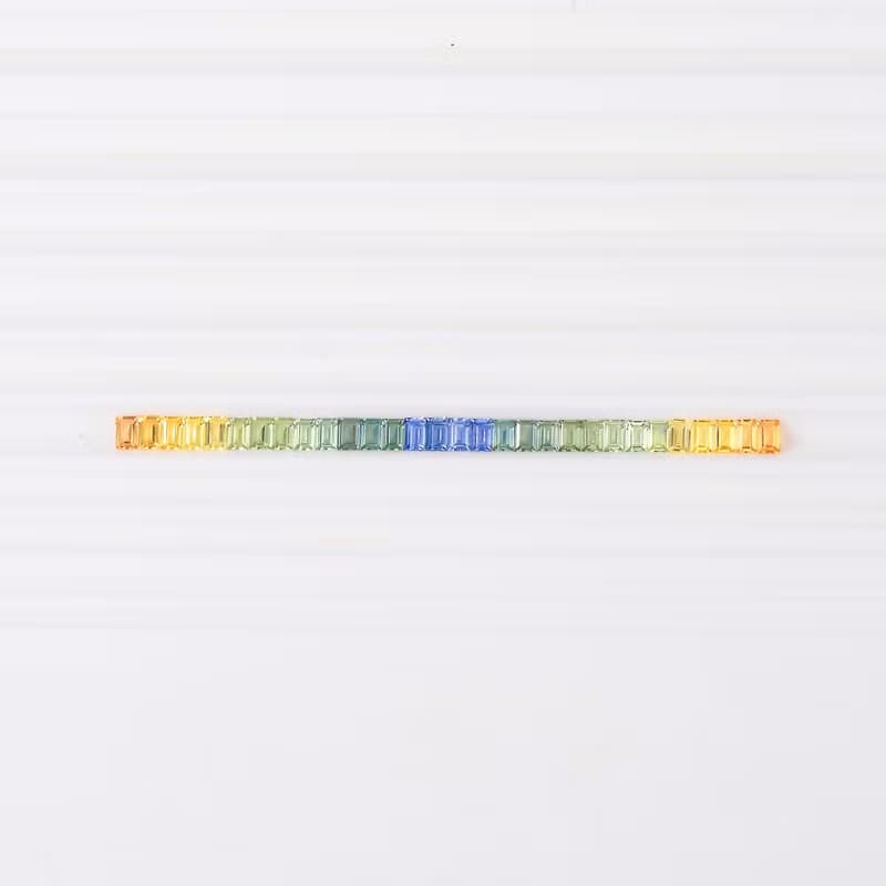 星夜梵谷五行彩虹漸層天然彩色剛玉調色盤18k金彩色藍寶石手鍊
