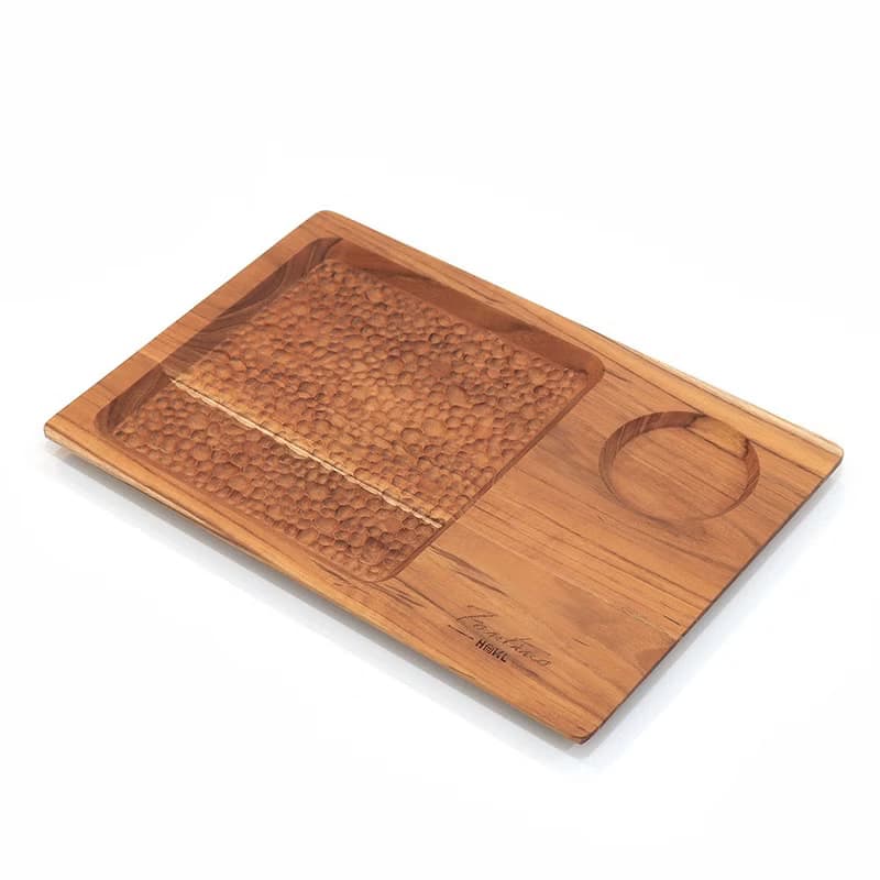 天然柚木咖啡盤-波點款 30*20cm │不上漆原木製早午餐盤露營野餐