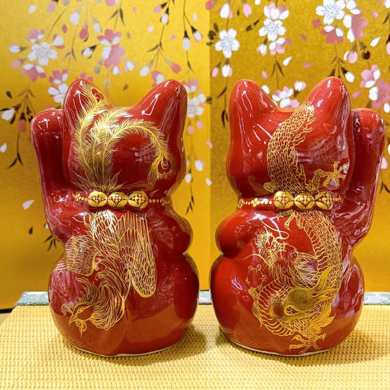 【赤耀龍鳳】日本清水燒招財貓 | 赤地 龍鳳 左