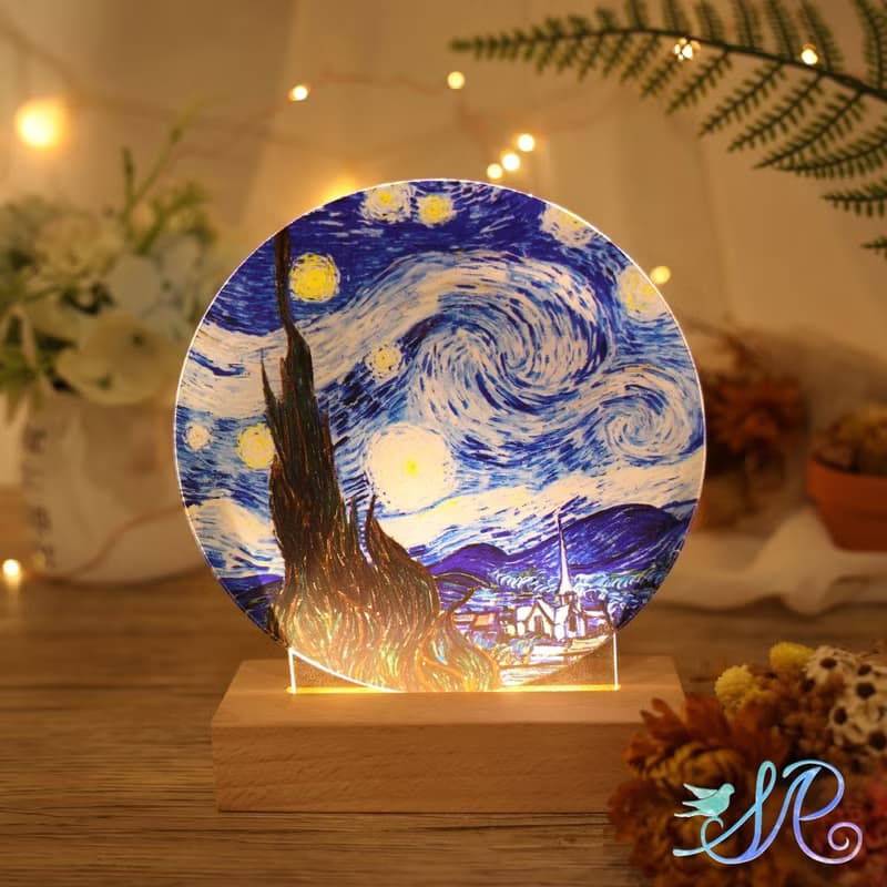 【M.U工坊】梵谷星空夜燈/訂製夜燈/照片夜燈/壓克力夜燈/特別燈