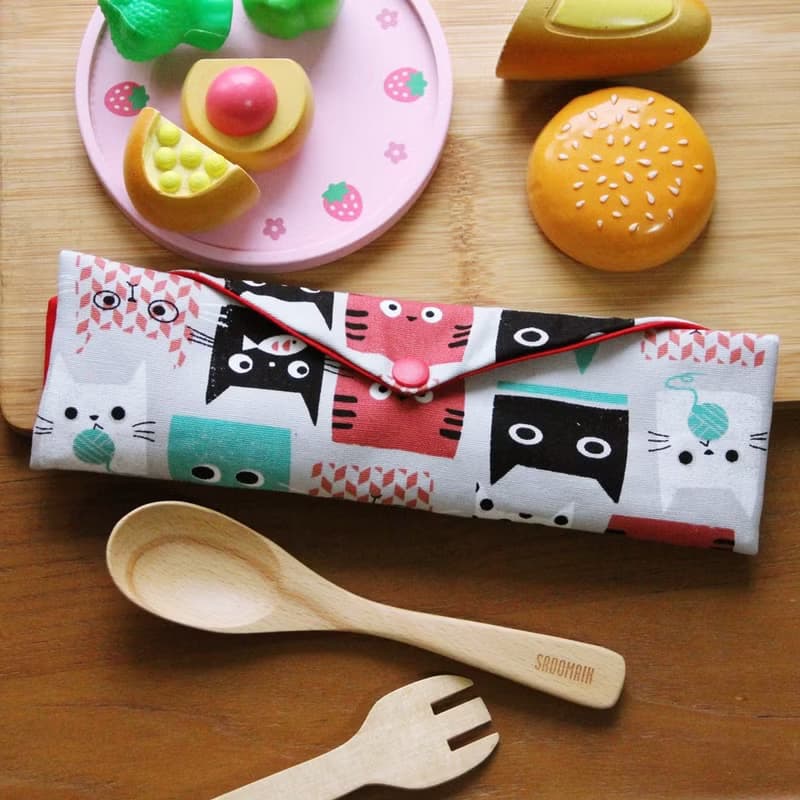 文青風環保筷袋~貓多情 手工雙面 環保 吸水 手交換禮物