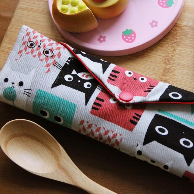 文青風環保筷袋~貓多情 手工雙面 環保 吸水 手交換禮物