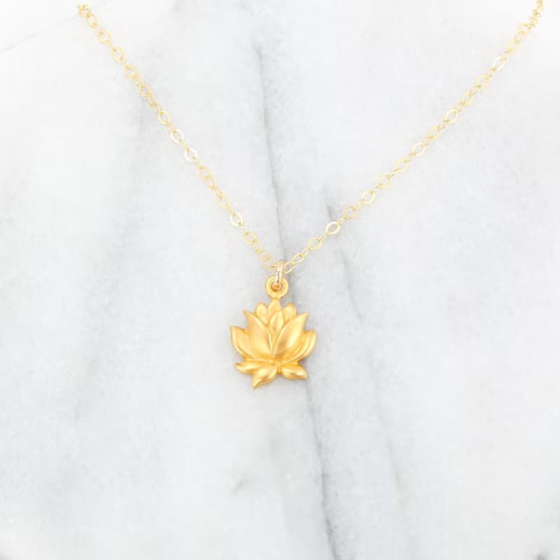 【Angel & Me】荷花 蓮花 s925 純銀厚鍍24k純金項鍊 生日禮物