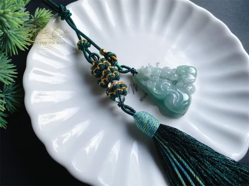 天然緬甸玉 翡翠 螭龍 葫蘆 如意 一葉致富 發財 包掛 禮物 車掛