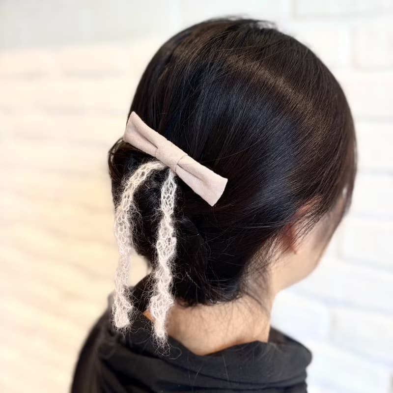 髮夾/粉色蝴蝶結/搭配毛線絲帶 手作 髮飾 送禮禮物