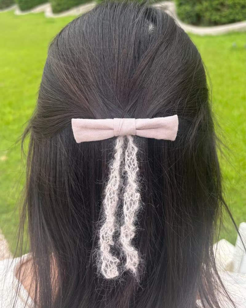 髮夾/粉色蝴蝶結/搭配毛線絲帶 手作 髮飾 送禮禮物