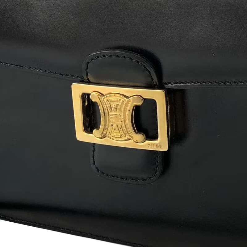【 日本直送　名牌中古包 】CELINE セリーヌ トリオンフ レザー ショルダーバッグ ブラック vintage ヴィンテージ オールド 368agn