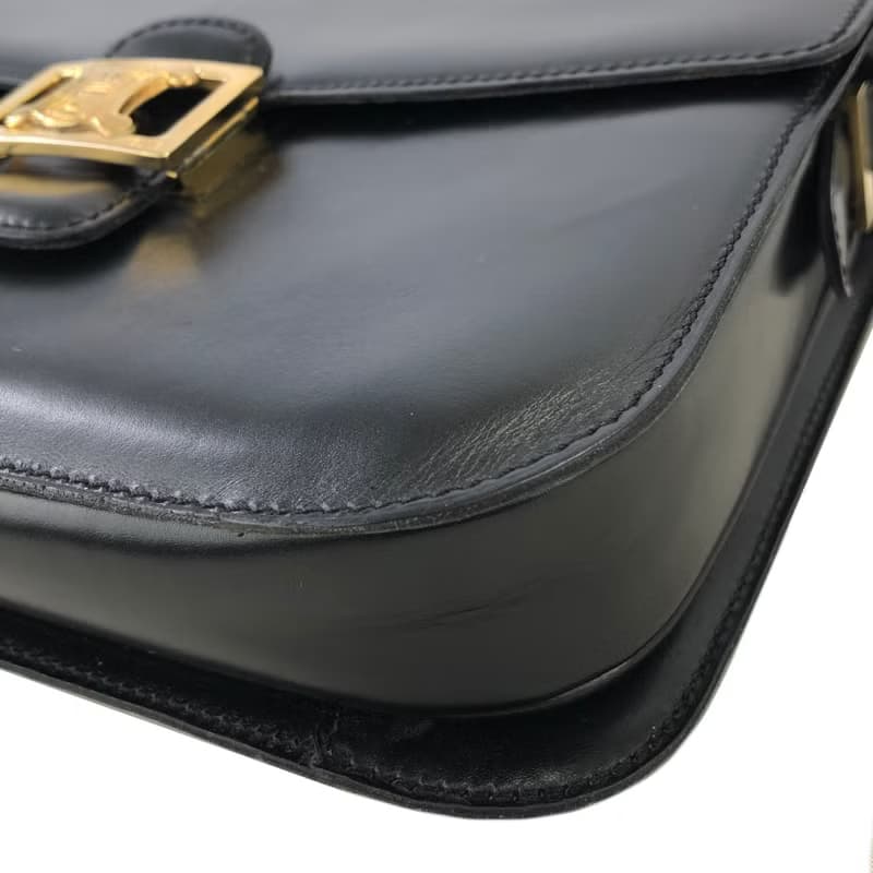 【 日本直送　名牌中古包 】CELINE セリーヌ トリオンフ レザー ショルダーバッグ ブラック vintage ヴィンテージ オールド 368agn